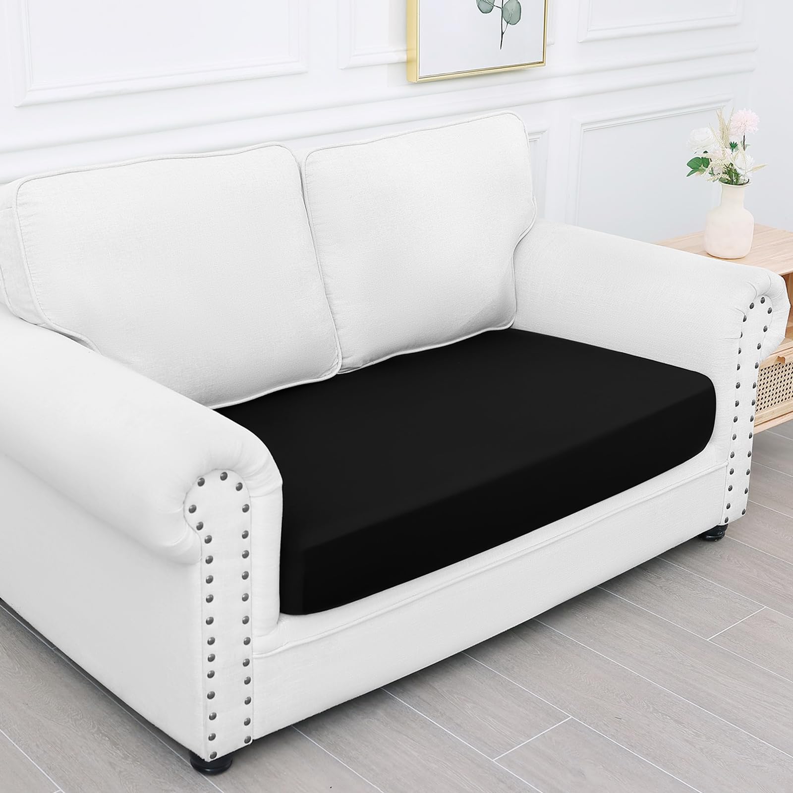 Smiry Waterproof Couch Cushion Covers, Stretch Washable Sofa Cushion Cover, Soft Sofa Slipcover Elastic Non-Slip Furniture Protector For Pets, Kid (Medium, Black)